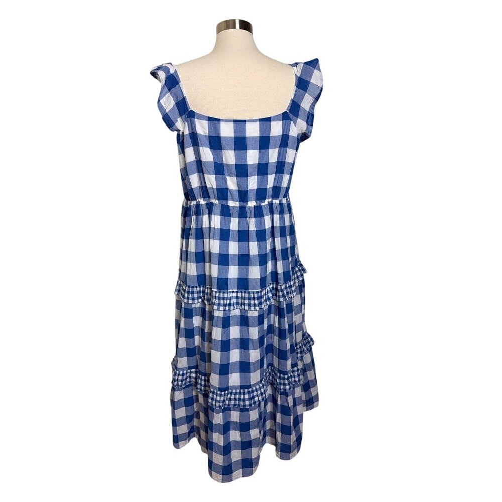 NWT J.Crew Factory Blue & White Gingham Tiered Midi Dress XL - Picture 10 of 16